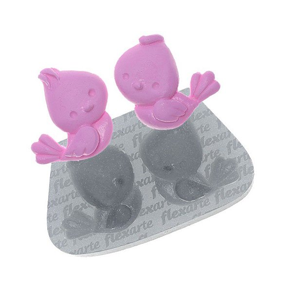 Molde de Silicone Casal de Passarinhos Namorados Ref. 555 Flexarte Rizzo Confeitaria