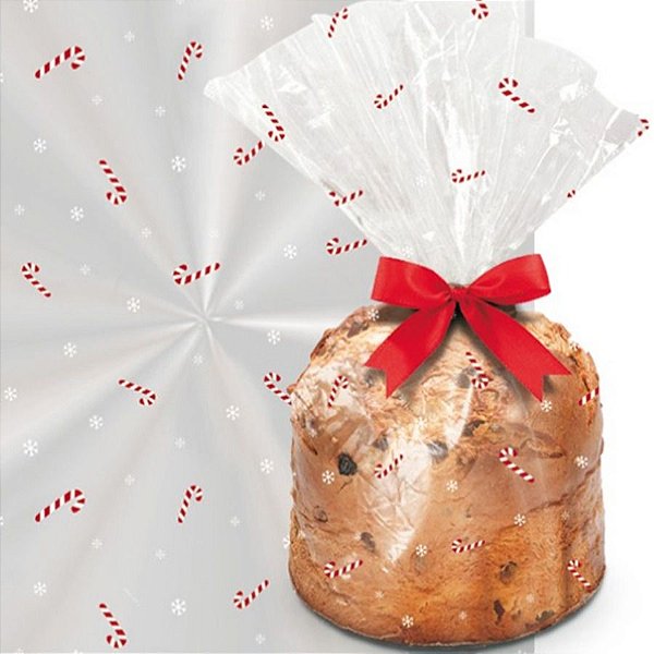 Saco para Panetone Transparente Bengalinhas Cromus Natal Rizzo Confeitaria