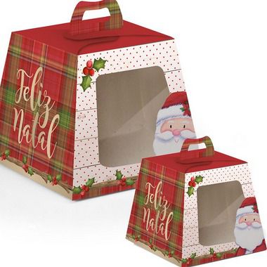 Caixa Mini Panetone com Visor Noel 10 unidades Cromus Natal Rizzo Confeitaria