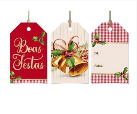 Tag Decorativa Natal Sinos Natalinos 12 unidades Cromus Rizzo Confeitaria