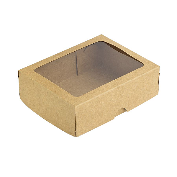 Caixa com Visor S2 Kraft - 9cm x 13,5cm x 4cm - 10 unidades - Assk Rizzo Confeitaria