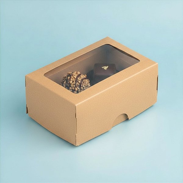 Caixa 2 Doces com Visor S1 (6cm x 9cm x 4cm) Kraft - 10 unidades - Assk - Rizzo