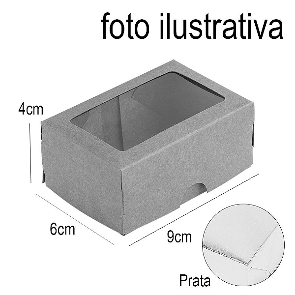 Caixa para 2 Doces com Visor S1 Prata - 6cm x 9cm x 4cm - 10 unidades Assk Rizzo Confeitaria