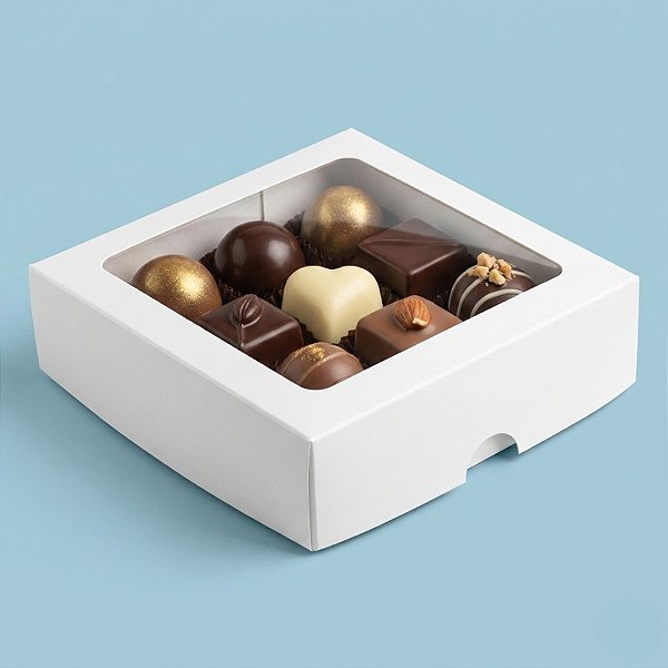 Caixa 9 Doces com Visor S3 (14cm x 14cm x 4cm) Branca - 10 unidades - Assk - Rizzo