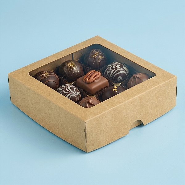 Caixa 9 Doces com Visor S3 (14cm x 14cm x 4cm) Kraft - 10 unidades - Assk - Rizzo Embalagens