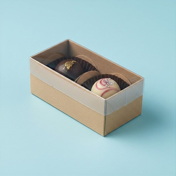 Caixa 2 Doces com Tampa Transparente Nº 2 (8,5cm x 4,5cm x 3,5cm) Kraft - 10 unidades - Assk - Rizzo