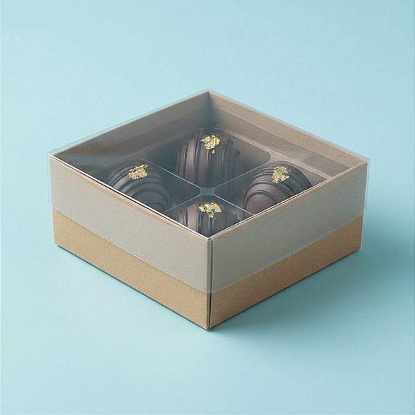 Caixa 4 Doces com Tampa Transparente Nº 4 (8,5cm x 8,5cm x 3,5cm) Kraft - 10 unidades - Assk - Rizzo