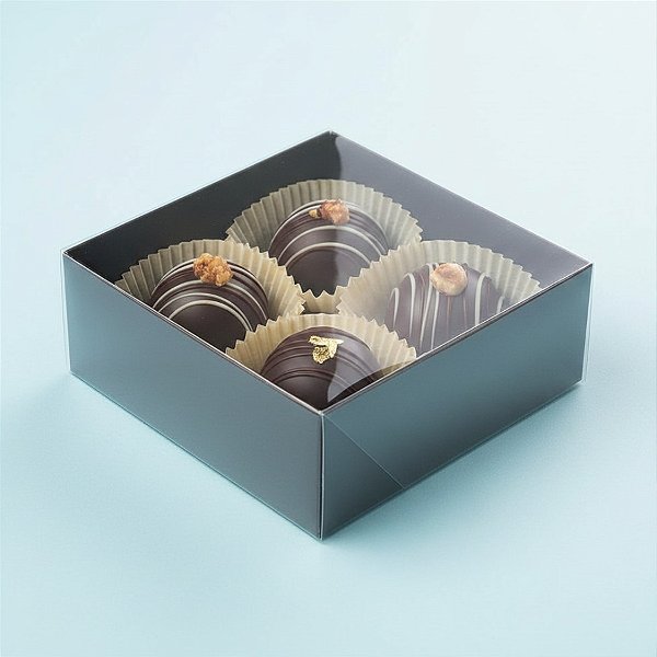 Caixa 4 Doces com Tampa Transparente Nº 4 (8,5cm x 8,5cm x 3,5cm) Marrom - 10 unidades - Assk - Rizzo