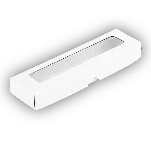 Caixa de Papel com Visor S00 (4cm x 15,5cm x 2cm) Branca 10 unidades Assk Rizzo Confeitaria