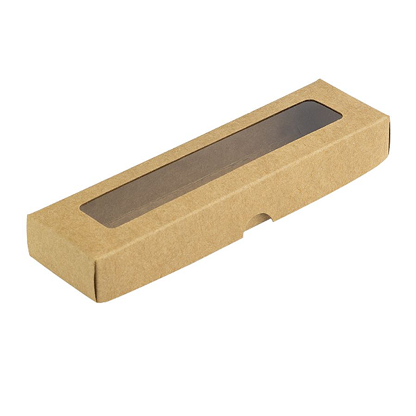 Caixa de Papel com Visor S00 (4cm x 15,5cm x 2cm) Kraft 10 unidades Assk Rizzo Confeitaria