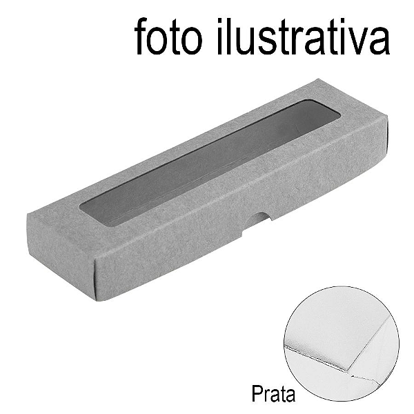 Caixa de Papel com Visor S00 (4cm x 15,5cm x 2cm) Prata 10 unidades Assk Rizzo Confeitaria