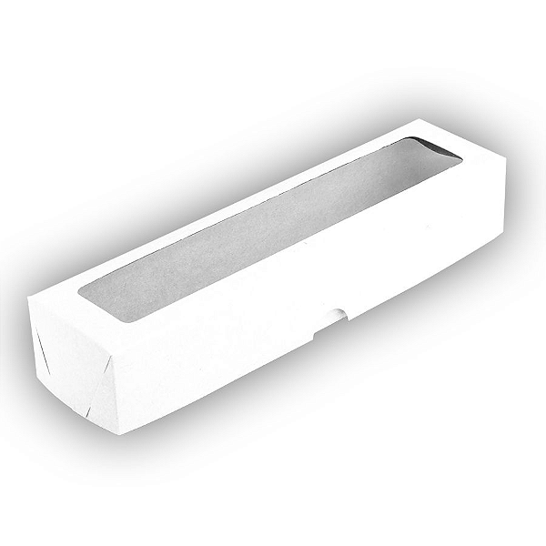 Caixa de Papel com Visor S13 (5,5cm x 23cm x 4cm) Branca 10 unidades Assk Rizzo Confeitaria