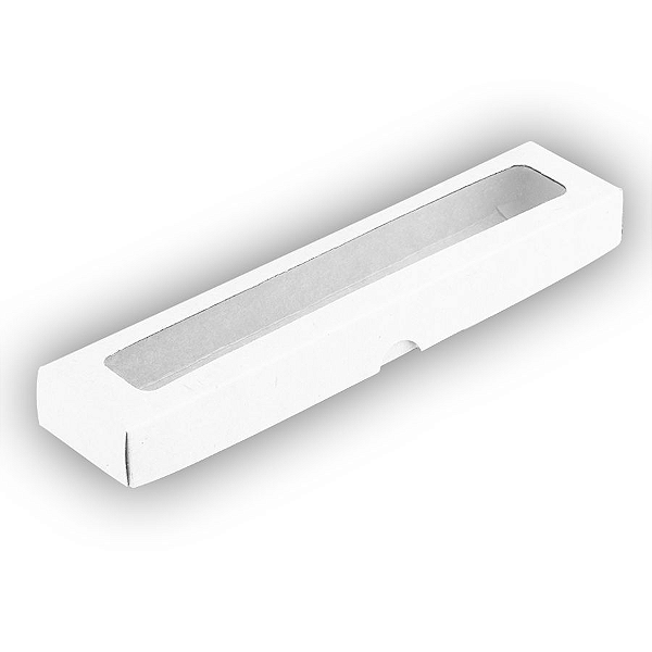 Caixa de Papel com Visor S14 (4cm x 19cm x 2cm) Branca 10 unidades Assk Rizzo Confeitaria