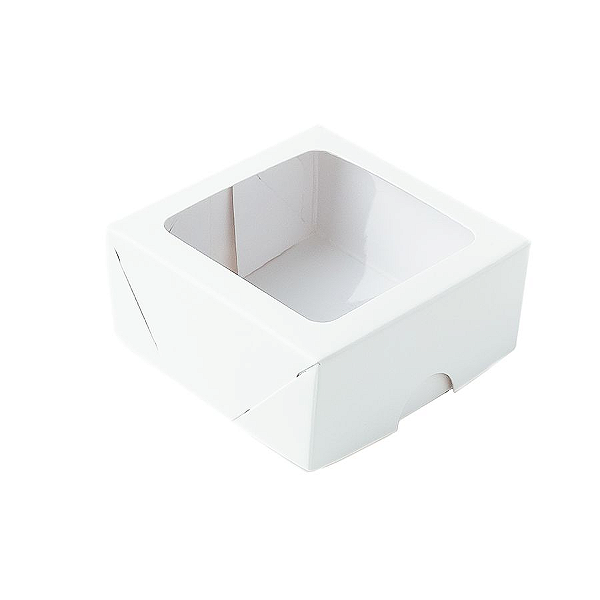 Caixa de Papel com Visor S16 (7cm x 7cm x 3cm) Branca 10 unidades Assk Rizzo Confeitaria