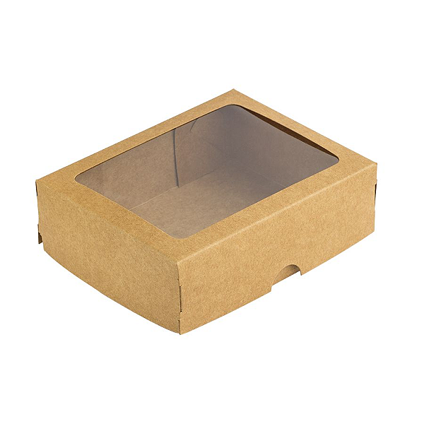 Caixa de Papel com Visor S18 (11,5cm x 15,5cm x 3,5cm) Kraft 10 unidades Assk Rizzo Confeitaria