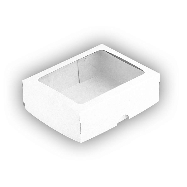 Caixa de Papel com Visor S19 (8,5cm x 12,5cm x 3,5cm) Branca 10 unidades Assk Rizzo Confeitaria