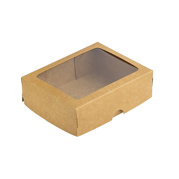 Caixa de Papel com Visor S19 (8,5cm x 12,5cm x 3,5cm) Kraft 10 unidades Assk Rizzo Confeitaria