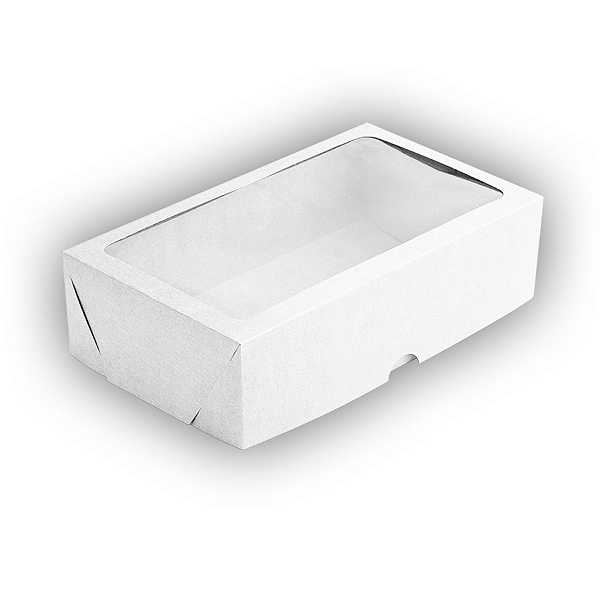 Caixa de Papel com Visor S20 (22cm x 11,7cm x 4,5cm) Branca 10 unidades Assk Rizzo Confeitaria