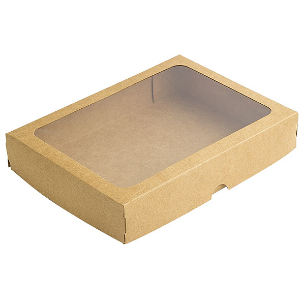 Caixa de Papel com Visor S5 (16cm x 22cm x 4cm) Kraft 10 unidades Assk Rizzo Confeitaria