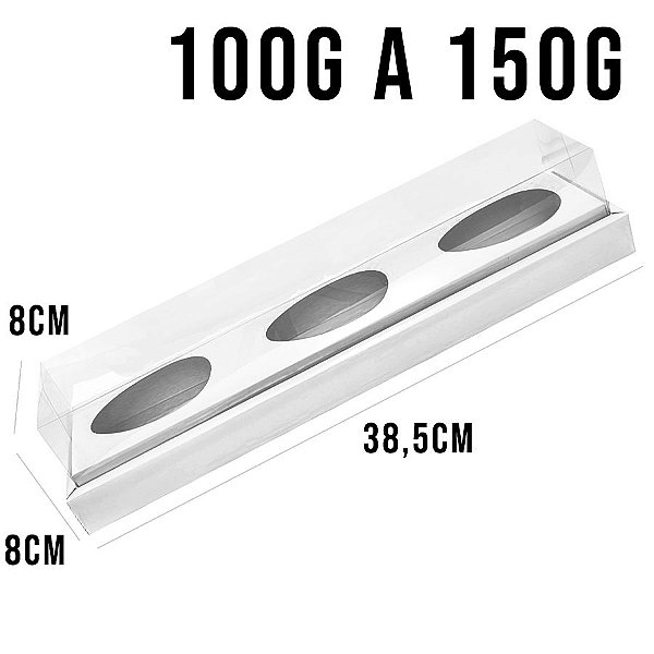 Caixa Ovo de Colher Em Linha - Três Meio Ovo de 100g a 150g - 39cm x 8cm x 8cm - Branca - 5 unidades - Assk - Rizzo