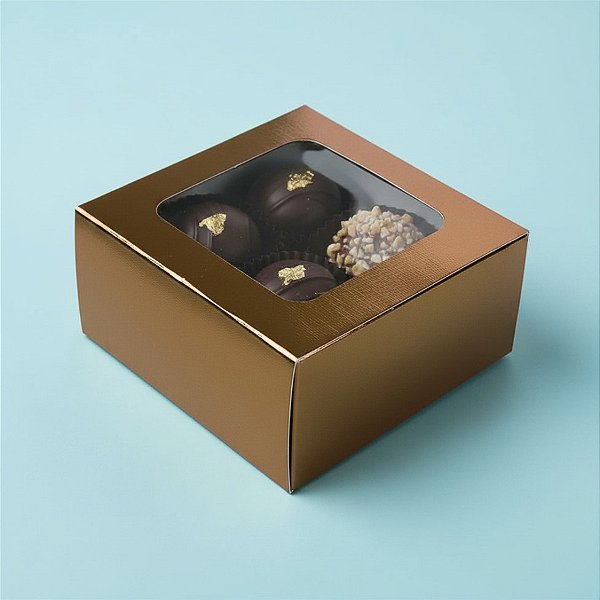 Caixa Gaveta com Visor Nº1 (8cm x 8cm x 4cm) Bronze - 10 unidades  - Assk - Rizzo Embalagens