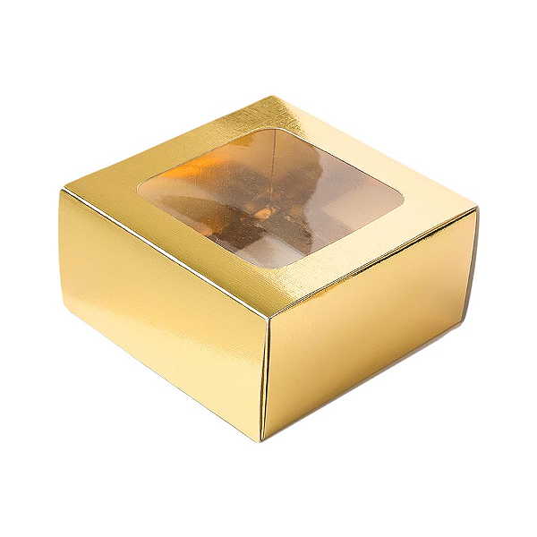 Caixa Gaveta com Visor Nº1 (8cm x 8cm x 4cm) Dourada 10 unidades Assk Rizzo Confeitaria