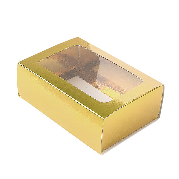Caixa Gaveta com Visor Nº2 (8cm x 12cm x 4cm) Dourada 10 unidades Assk Rizzo Confeitaria