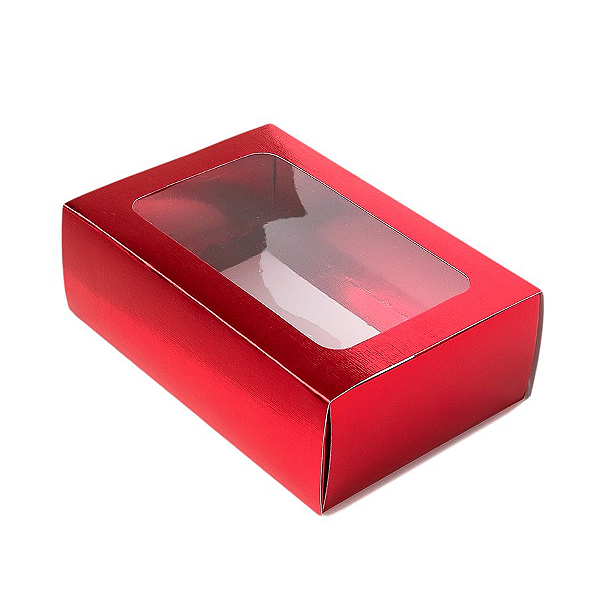 Caixa Gaveta com Visor Nº2 (8cm x 12cm x 4cm) Vermelha 10 unidades Assk Rizzo Confeitaria