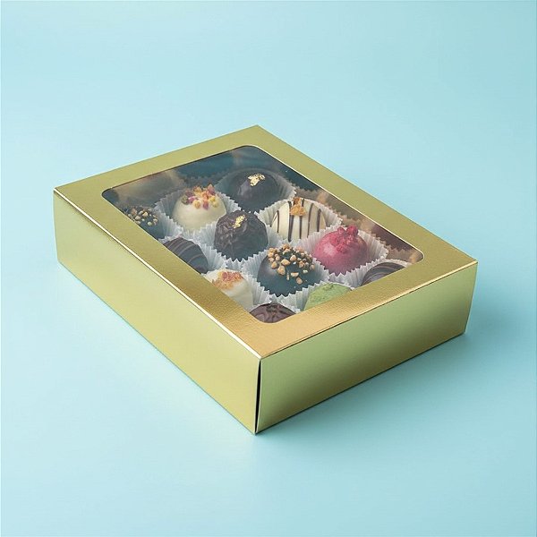 Caixa Gaveta com Visor Nº3 (12cm x 16cm x 4cm) Dourada - 10 unidades - Assk - Rizzo