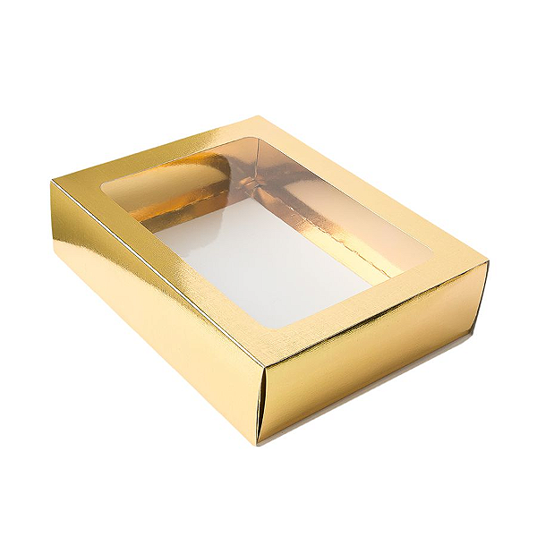 Caixa Gaveta com Visor Nº3 (12cm x 16cm x 4cm) Dourada 10 unidades Assk Rizzo Confeitaria