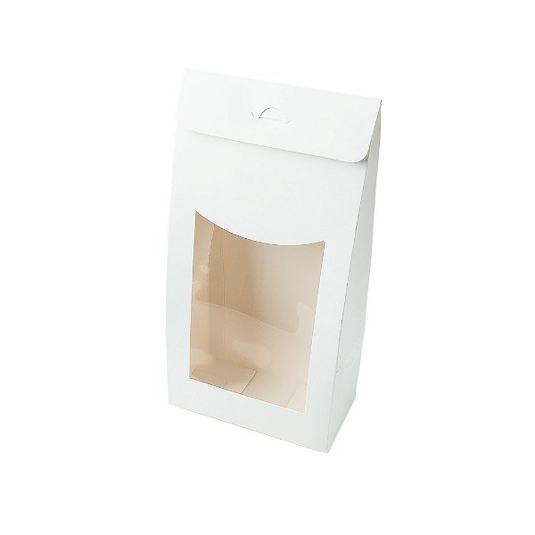 Caixa Sacolinha com Visor G (12cm x 23m x 6cm) Branca 10 unidades Assk Rizzo Confeitaria