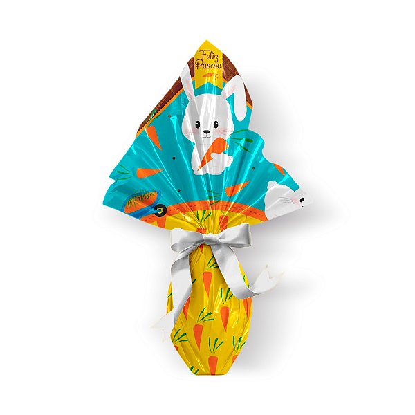 Saco Express para Ovos de 100g a 150g - 24cm x 24cm - Hora da Cenoura Azul - 05 unidades - Cromus Páscoa - Rizzo Confeitaria