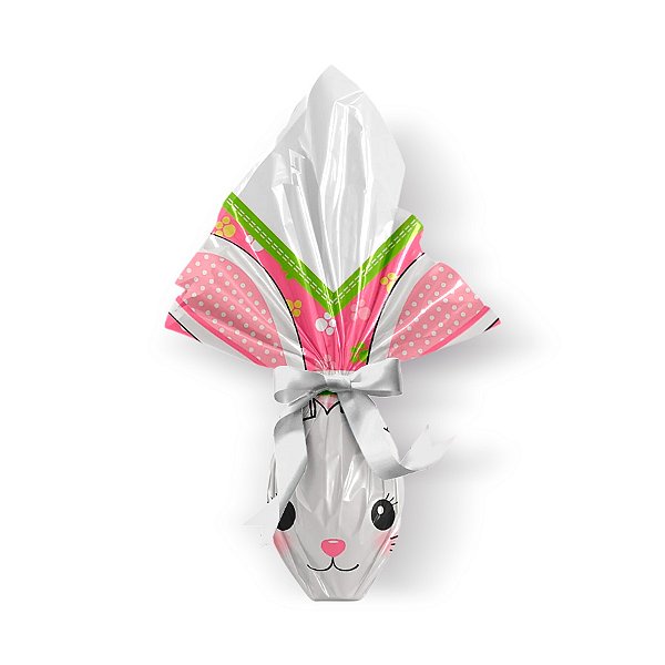 Saco Express para Ovos de 100g a 150g - 24cm x 24cm - Orelhinha Rosa - 05 unidades - Cromus Páscoa - Rizzo Confeitaria
