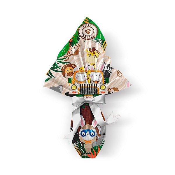 Saco Express para Ovos de 150g a 200g - 32cm x 32cm - Aventura na Selva - 05 unidades - Cromus Páscoa - Rizzo Confeitaria