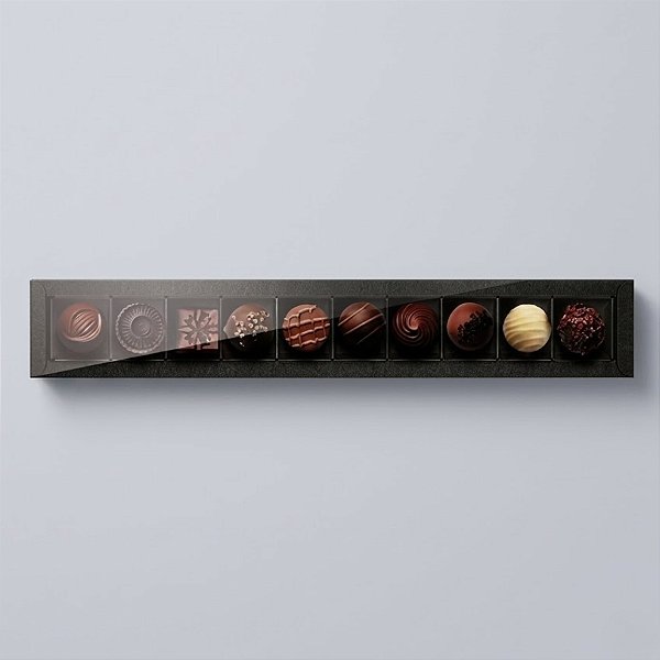 Caixa Retangular para 10 Doces Preto com Tampa Cristal - 10 unidades - 39x6x4cm - Cromus Profissional - Rizzo Embalagens
