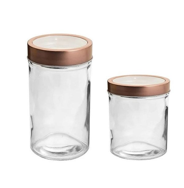 Pote de Vidro Redondo Tampa Vazada Rosê Gold - 350ml ou 500ml - 01 unidade - Rizzo Confeitaria