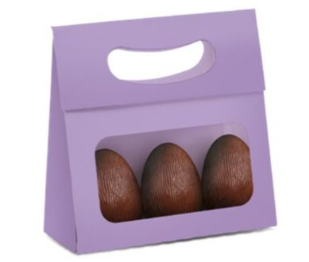 Mini Caixa Plus para Ovos com Visor Páscoa Lavanda- 10 unidades - 13x5,5x13cm - Cromus Profissional - Rizzo Confeitaria