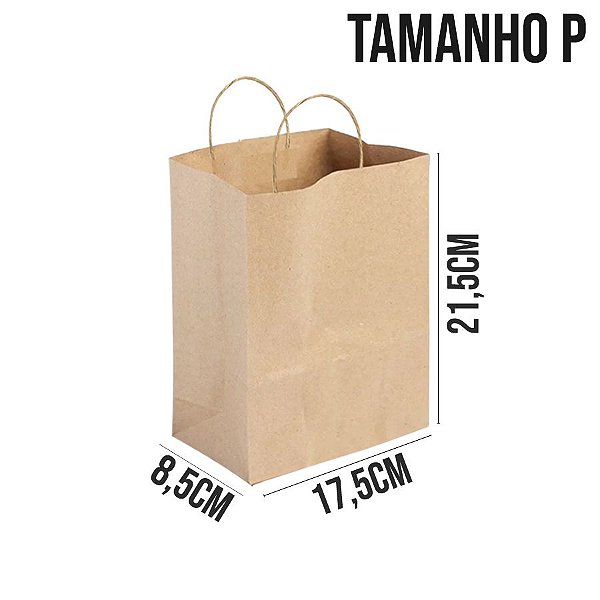 Sacola de Papel Kraft - Tamanho P 17,5x8,5x21,5cm - Ref. 0022- Rizzo Confeitaria