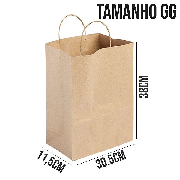 Sacola de Papel Kraft - Tamanho GG 30,5x11,5x38cm - Ref. 0084 - Rizzo Embalagens