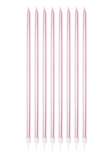 Vela Palito Gigante Metalizada Rosa - 8 unidades - Rizzo