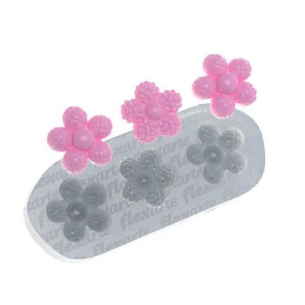 Molde de Silicone Trio de Florzinhas Ayala Ref. 516 Flexarte Rizzo Confeitaria