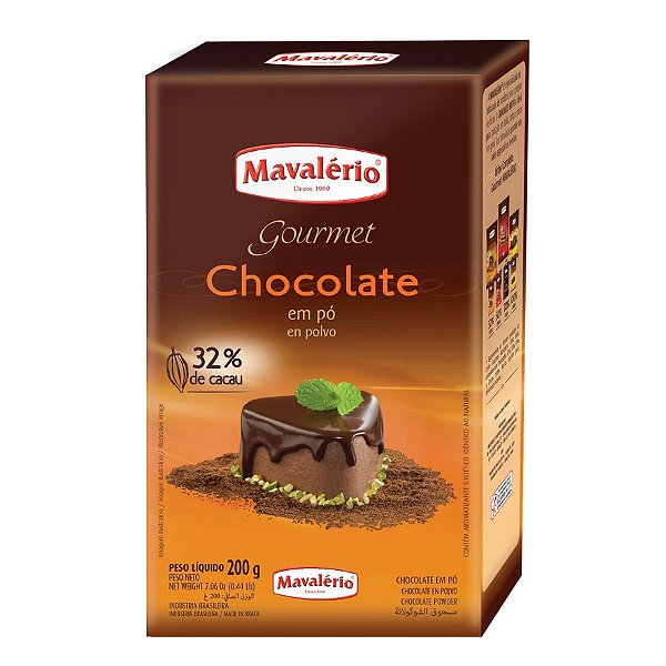 Chocolate em Pó Solúvel 32% Cacau 200 g Mavalério Rizzo Confeitaria