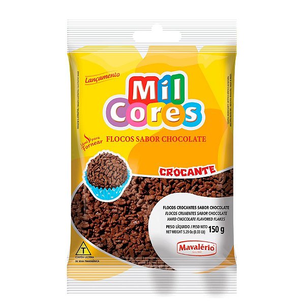 Flocos Crocante Sabor Chocolate 150 g Mil Cores Mavalério Rizzo Confeitaria