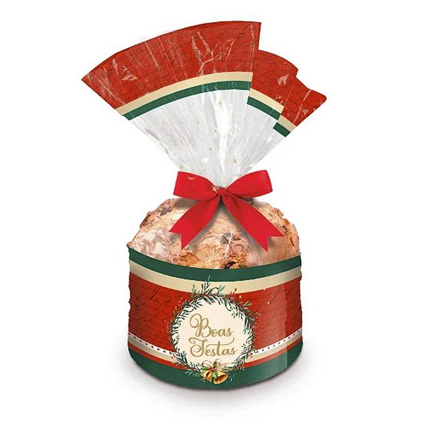 Saco Panetone de 500g - Boas Festas Barrado 25x35