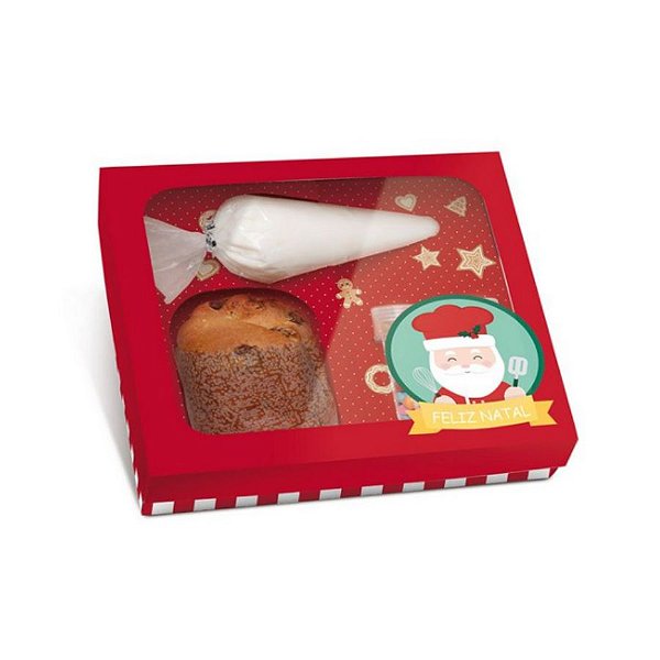 Caixa Panetone Kit Confeiteiro Noel Chef - 20,5x18x8cm - 01 Unidade Cromus Natal - Rizzo Embalagens