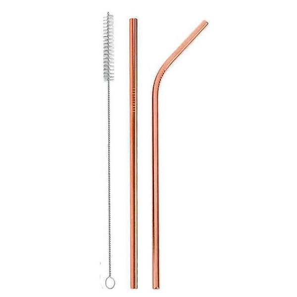 Jogo de Canudos de Inox com Escova Rosê