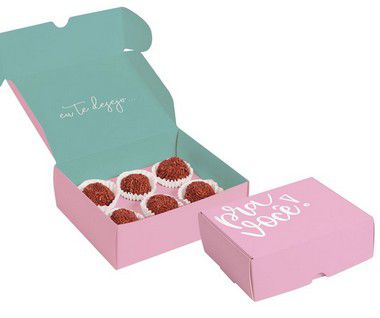 Caixa para 4 brigadeiros com 10 un. Pra Voce Rosa Cromus Rizzo Confeitaria