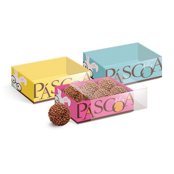 Caixa Luva Páscoa com Tampa de Acetato Páscoa Cores - 08 unidades - Cromus Páscoa - Rizzo Confeitaria