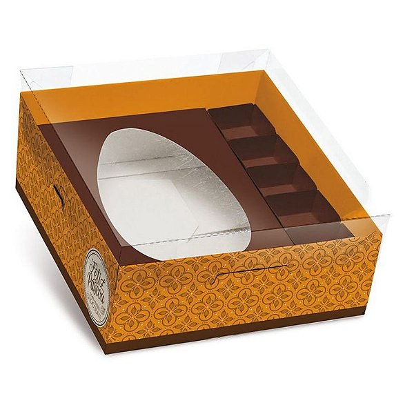 Caixa Practice para Meio Ovo M 350g com Bombons Chocolatier Laranja 06 unidades - Cromus Páscoa