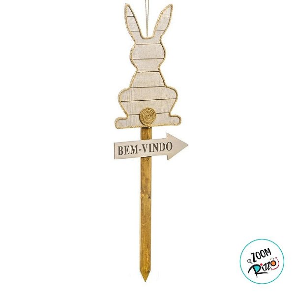 Placa Decorativa Jardim Coelho com Pompom Bem Vindo 91cm - 01 unidade - Cromus Páscoa - Rizzo Embalagens